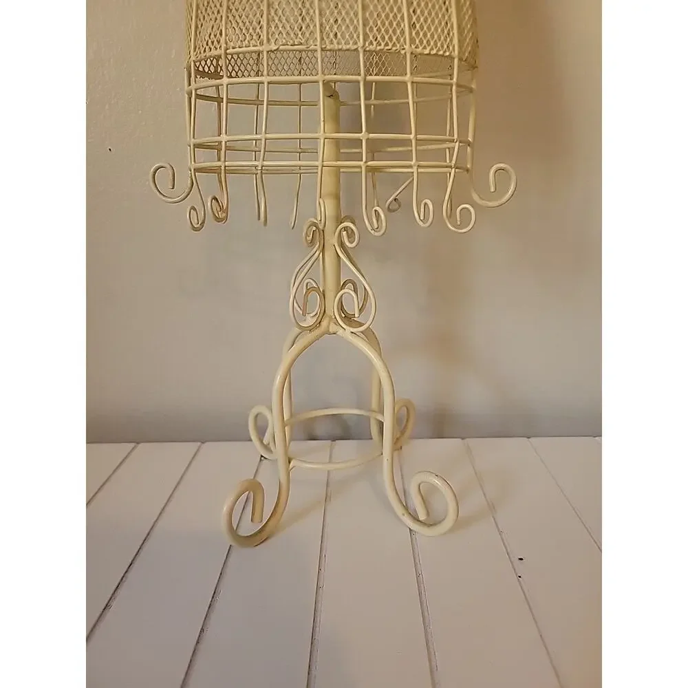 VTG White Metal Dress Shaped Jewelry Organizer Girls Women Hanger Rack 17” Tall